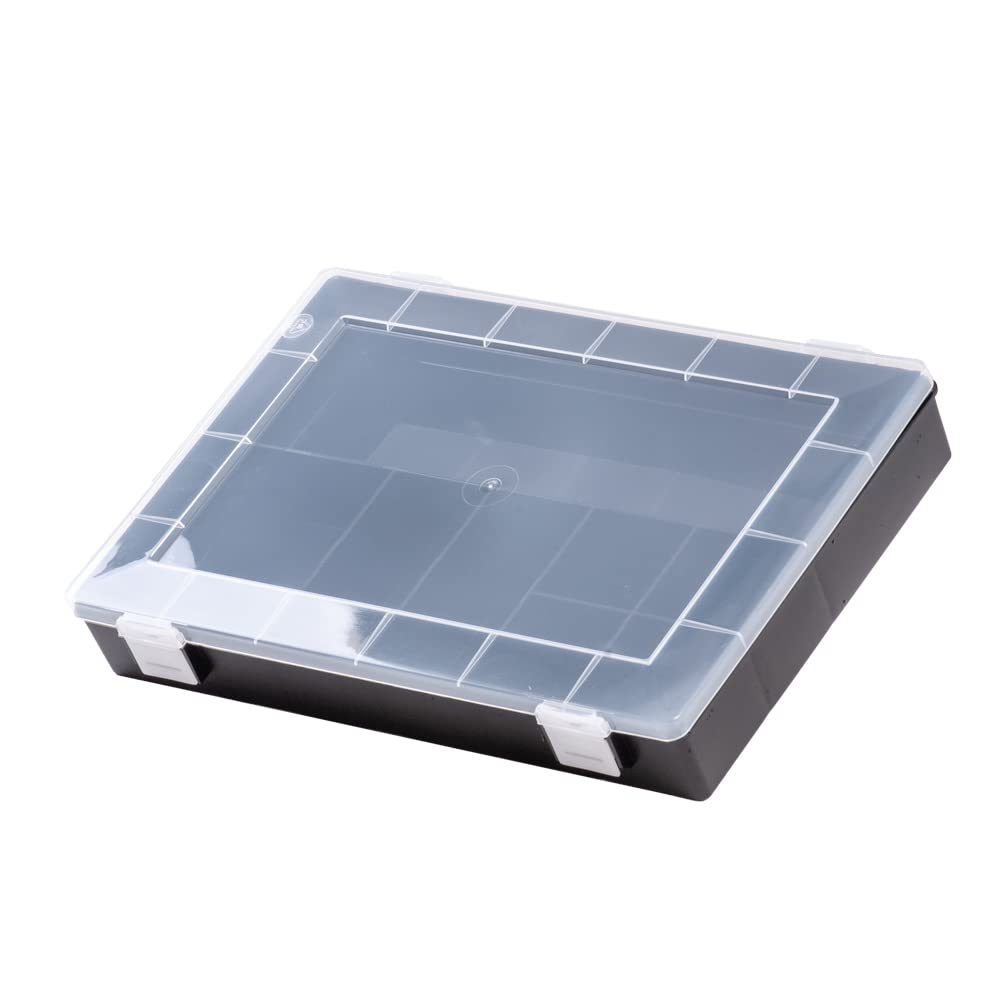 hünersdorff Assortment Box: Sturdy PP Classic Sorting Box with Fixed Compartments (8 Compartments), Sorting Box Dimensions: D 225 x W 335 x H 55 mm, Made in Germany, 611710, Black