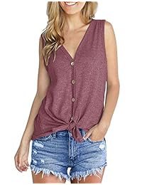 SouqFone - Blusa de punto con botones para mujer, cuello en V, nudo