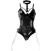 SINROYEE Women’s Teddy Bodysuit Sexy Lace Up Leather Pu Nightshirt Nightout One Piece ClubwearSexy cosplay Lingerie