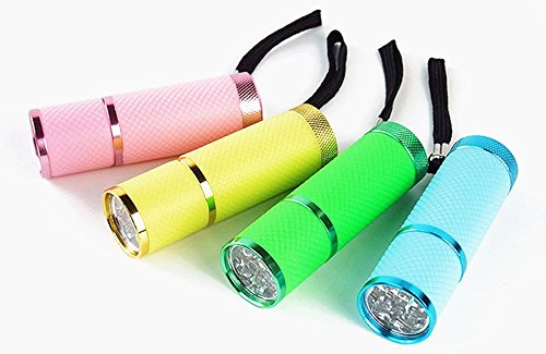 Adecco LLC 9 LED Glow in Dark Rubber Coated Push Button Flashlights with Straps, Pack of 4 (1)