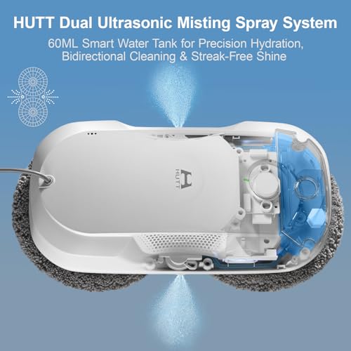 HUTT DDC56 Window Cleaning Robot Double Beam with Ultrasonic Spray Function, Electric Window Cleaner Remote Control with Dual Water Tank, Window Edge Detection