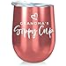 Grandma Gift Insulated Wine Tumbler - 12oz with Steel Straw, BPA Free Lid, Straw Cleaning Brush - Stainless Steel Wine Tumbler - Grandma's Sippy Cup
