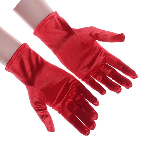 Xuhan Short Banquet Opera Satin Gloves for Women Wrist Length (Red)