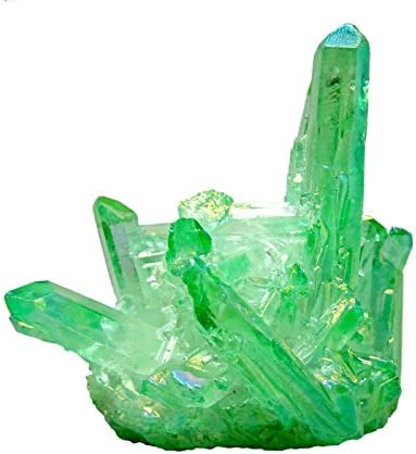 Natural Jewelry 2.5 to 3.5 Inch Rainbow Titanium Coated Amethyst Crystal Cluster Specimen with Acrylic Base (2.5-3.5", Green)