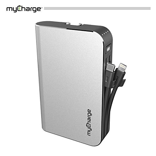 myCharge Portable Charger with Wall Plug – 10050mAh Fast Charger – Power Bank for iPhone, Samsung, Android & More - External Battery Pack Portable Charger with Built-in Cables (Lightning + USB-C)