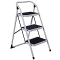 Portable 3 Step Ladder with 330lbs Capacity Platform Lightweight Short Handrail Iron Folding Stool
