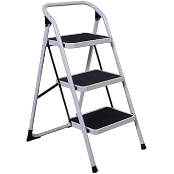 Folding 3 Step Stool Ladder with Hand Grip Non-Slip Steps of Home Improvement Tools,White (3 Step, Light Gray)