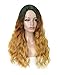 MISSQUEEN Ombre Hair 3 Tone Dark Blonde Wavy Wigs for Black Women Synthetic Hair Loose Curly Full Wig Dark Root