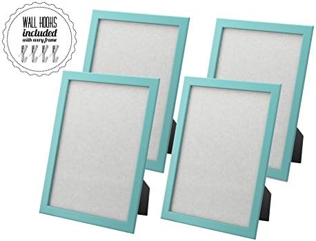IKEA Family Picture Frame Photo Collage With Metal Hardware - 8.5 x 11 inch - Picture Frames [A+++QBG Wall Hooks] | Set of 4 Large Photo Frames - For Wall or Desk - Collage of 4 - Blue [4 Pack] (Blue)