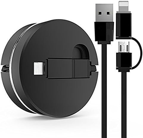 Retractable USB Cable, Cutelook 2in1 Lightning + Micro USB Sync &amp; Charge 1M Retractable Quick Charging Data High Speed Adapter Cable for Android iph (Black)