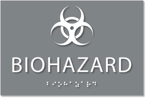 Biohazard Sign - ADA compliant sign. 6"x4" sign made from durable plastic with raised lettering and Braille. Designed to meet ADA (Americans with Disabilities Act) regulations. Available in 17 colors.