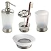 mDesign Bath Accessory Set, Soap Dispenser Pump, Toothbrush Holder, Tumbler, Soap Dish - 4 Pieces, Frost/Brushed Stainless