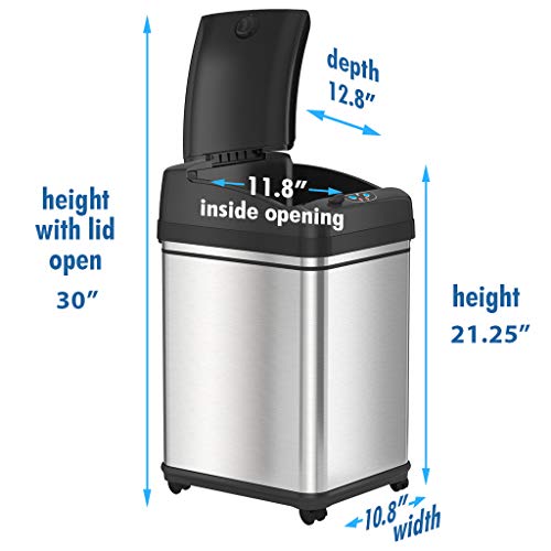 ITouchless Glide 8 Gallon Locking Lid Sensor Trash Can With Wheels And