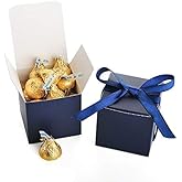 AWELL Navy Blue Gift Candy Box Bulk 2x2x2 inches with Blue Ribbon Party Favor Box,Pack of 50