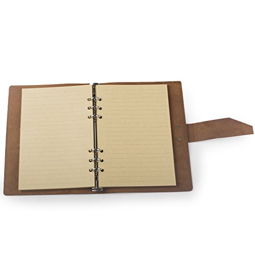 Ancicraft Leather Journal Diary Notebook A5 Refillable with Simple Strap 6-ring Binder Lined Craft Paper (Red brown simple strap A5)