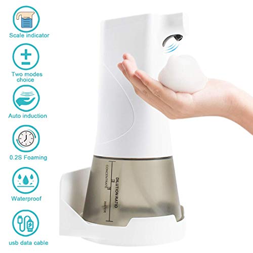 POLARPRA 12 oz Touchless Foaming Dispenser Rechargable Auto Soap Dispenser Stand or Wall Mounted for Toilet/Kitchen/Countertop/Bathroom