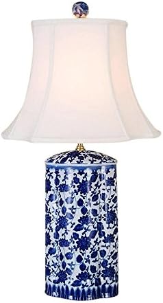 Beautiful Blue and White Porcelain Round Vase Floral Chinoiserie Table Lamp 27"