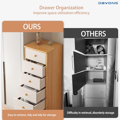 DAYONG 5 Chest of Drawers, Bedroom Dresser, Living Room Storage, Modern Bedside Table, Wooden Vertical Drawers for Hallway Sofas, Oak and White (styleA-40 * 32 * 79CM)