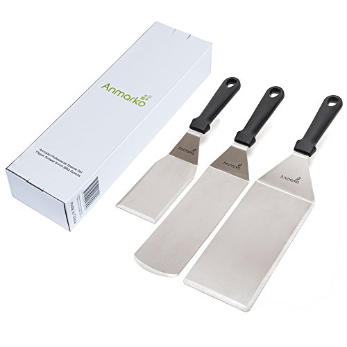 Professional Spatula Set - Stainless Steel Pancake Flipper or Hamburger Turner and Griddle Scraper – metal utensil great for BBQ , Grill , Flat Top – Commercial Grade - Thumbnail 4