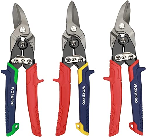 Heavy Duty Tin Snips HAUTMEC 3-Piece Aviation Tin Snips For Cutting Metal Sheet, CR-V Double Cut Aviation Snips