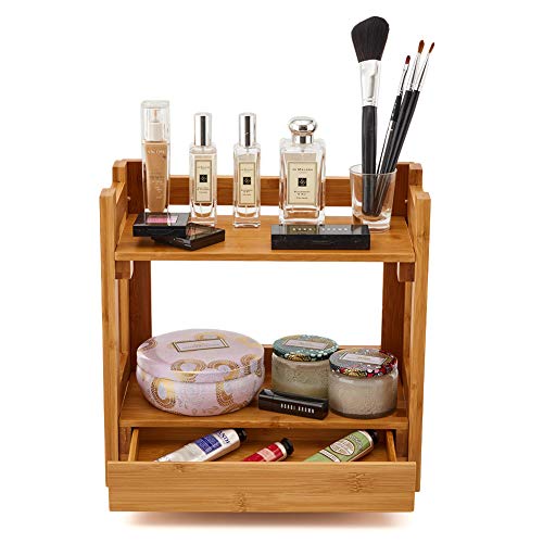 EZOWare Cosmetic Organizer, 2-Tier Multifunction Bamboo Make Up Skin Care Storage Organizer Rack Holder for Kitchen Countertop Bathroom, Bedroom - Thumbnail 5