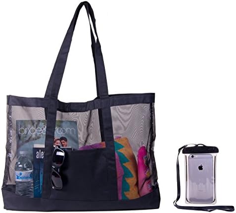 Extra Large Family Mesh Beach Tote Bag w/ Waterproof Phone Case