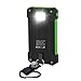 Foreverrise 10000mAh Solar Charger Dual USB Battery Pack Portable Phone Solar Power Bank Waterproof Battery Charger with LED Light and Carabiner with Compass Pack for Most USB Devices(Green)