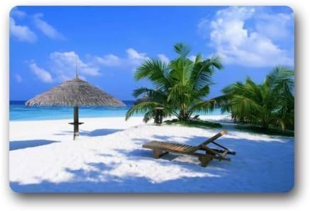 1y2x Design Unique Com Table Style Door Mats Decor Gorgeous Summer Beach Blue Sea Palm Tree Sunshine Doormat Size Doormat Floor Mat Indoor/Outdoor Decorate Your Homees23.6 X15.7