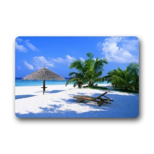 1y2x Design Unique Com Table Style Door Mats Decor Gorgeous Summer Beach Blue Sea Palm Tree Sunshine Doormat Size Doormat Floor Mat Indoor/Outdoor Decorate Your Homees23.6 X15.7