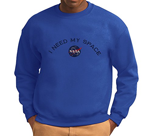Men's NASA I NEED MY SPACE Insignia Embroidered Crewneck Sweatshirt - Royal - XL