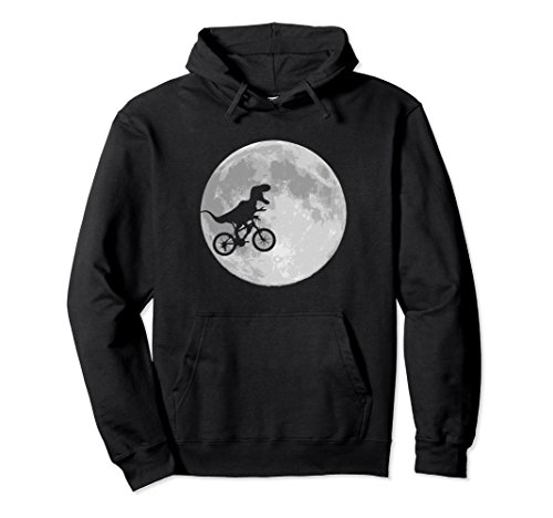 Unisex Dinosaur bike and moon pullover hoodies funny retro style 2XL Black