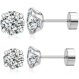2 Pairs Stud Earrings Set, Hypoallergenic Cubic