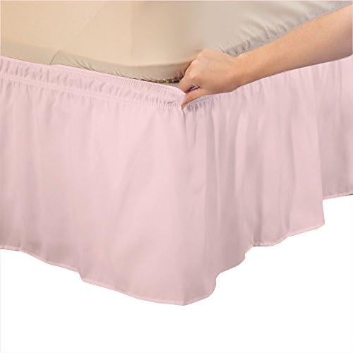 OnlineSmartDeals 100% Egyptian Cotton Elastic Bed Wrap Ruffle Bed Skirt Pink Solid , Queen
