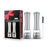 Pepper and Salt Grinder, Dr.meter Brushed Stainless Steel Pepper Mill with 5.3oz or 150g Peppercorns Capacity, Set of 2, Salt Shakers for Kitchen Camping and BBQ