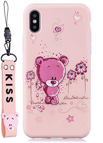 CUAgain Compatible with iPhone XS Max (6.5") Case Silicone Pretty Pattern Design Cover Girly Ultra Thin Slim Protective Shockproof Bumper for Girls Boys Men Women,Bear pink