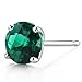 Peora Solid 14K White Gold Created Emerald Solitaire Stud Earrings for Women, Hypoallergenic 1.50 Carats total Round Shape AAA Grade, May Birthstone, Friction Backs, Dainty Green Earrings,