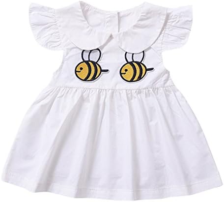 MetYoo Toddler Baby Girls' Bee Print Princess Dress Ruffles Sleeve Cotton Clothing