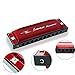 Ladnis Harmonica C 10 Holes Mouth Organ Best Gift for Professional Player,Beginner,Students,Music Fans,Children,Adults (Red)