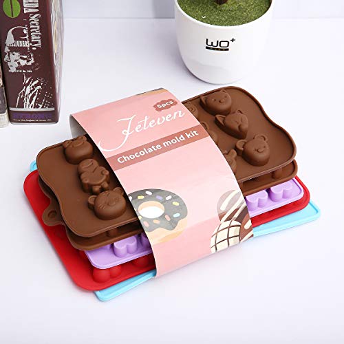 5 Pack Silicone Chocolate Molds Candy Making Mold,Jeteven Fat Bombs Ice Cube,Jelly,Cupcake Baking Mold - Mermaid/Bone/Heart/Cute Animal/Squares Shaped Silicone Molds With a Bonus Dropper