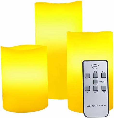 Timer Flameless LED Candles with Remote Control Set of 3 Scented WAX Pillar Flickering Battery Operated Electric Candles