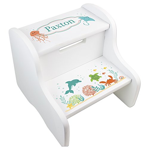 Children's Personalized Sealife Step Stool Nautical Sea Animals Bathroom Nursery