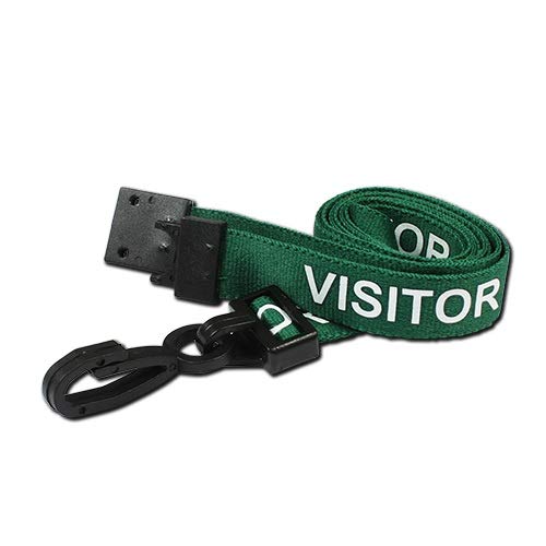 Identity-Plus: Green Pre-Printed VISITOR Lanyard with Safety Breakaway Point and J Clip (10)