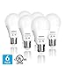 Tenergy 9W LED Bulb 60 Watt Equivalent A19 LED Light Bulbs, E26 Household Lightbulb, 750 Lumens Energy Saving Lamp Soft/Warm White 2700K Lights, 220°Beam Angle, 6-Pack, Non-Dimmable
