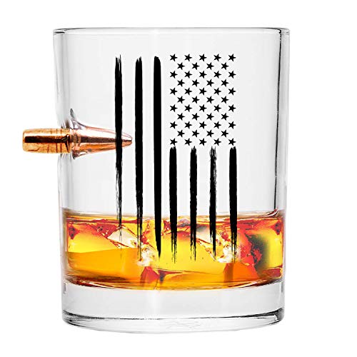 Real Solid Projectile American Flag Old Fashion Whiskey Rocks Glass - Hand Blown Glasses - Copper Round - 8 Oz. - Thumbnail 2