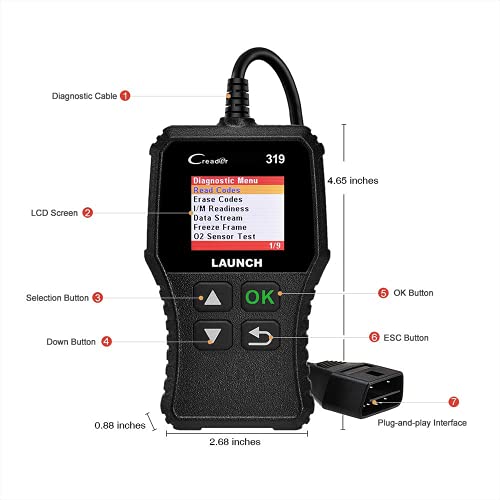LAUNCH OBD2 Scanner Engine Fault Code Reader, CR319 Code Reader Scanner
