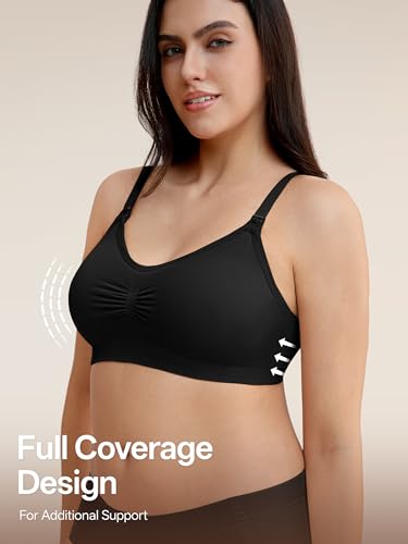 Angelhood Women Nursing Bras for Breastfeeding 5 Pack, Maternity Sleep Bra | Seamless Pregnancy Full Bust Bralettes with Extenders, Wireless V Neck Bralette, Ultra Comfort Postpartum Essentials Bra Pack