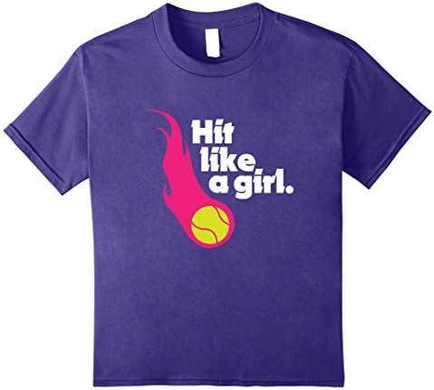 Kids Tennis Hit Like A Girl Player Doubles Funny Shirt Gift 10 Purple