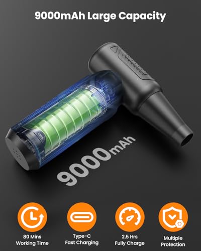Compressed Air Duster, 200,000 RPM Electric Air Duster for Computer, 3 Gear Adjustable High-Speed Air Blower, 9,000mAh Large Battery Reusable no Canned Keyboard Cleaner for Office, Home, Car