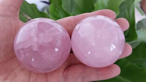 2PC NATURAL PRETTY ROSE QUARTZ CRYSTAL SPHERE BALL HEALING 40mm+stand