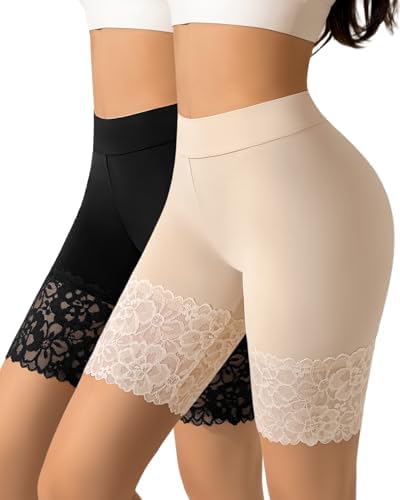 HGps8w Women's Lace Trim Slip Shorts for Under Dresses Seamless Boyshorts  Panties Underwear Shorts Pack of 3 at Amazon Women's Clothing store